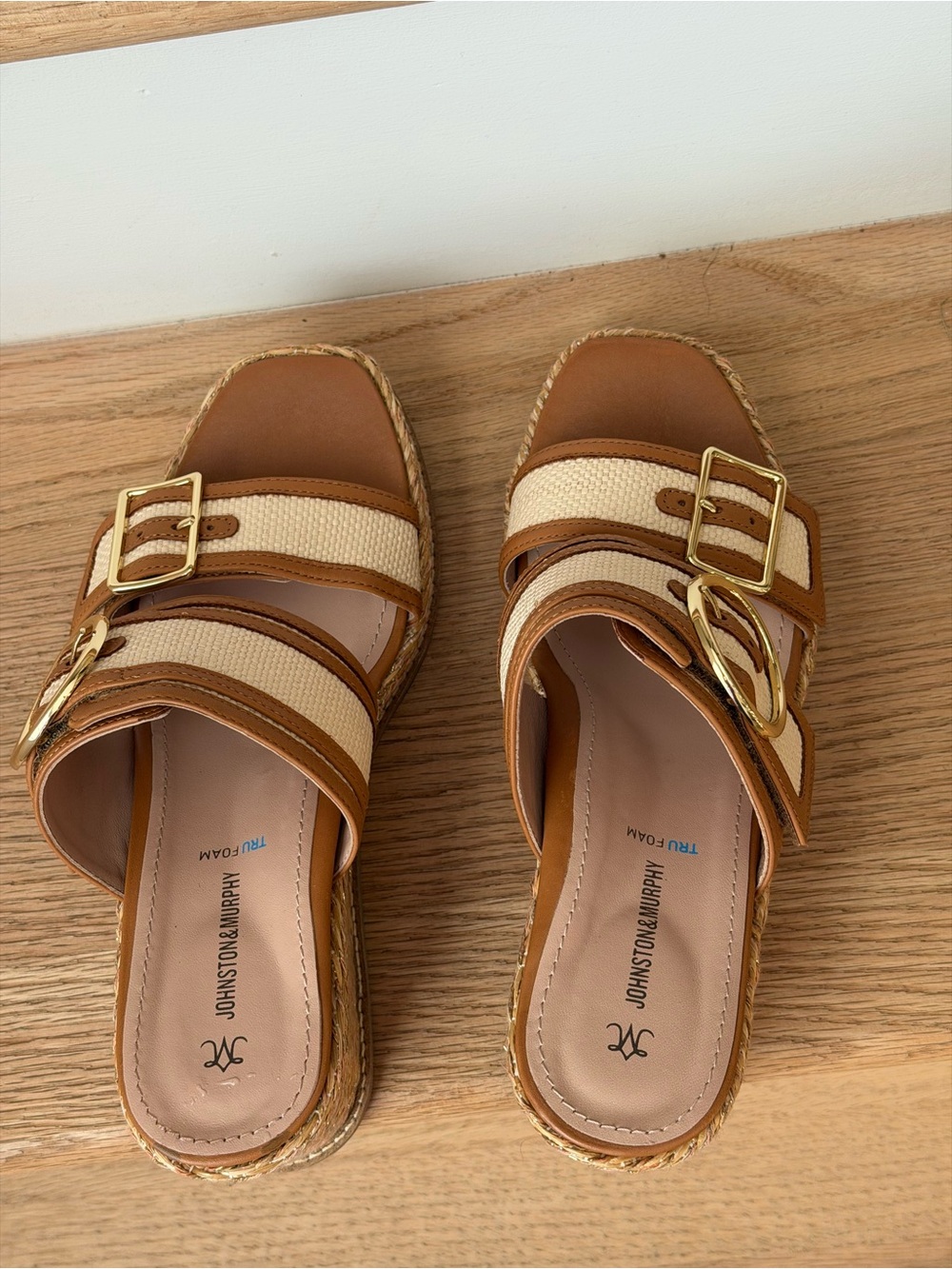 Johnston & Murphy Tan and Cream Double Buckle Slide Mules